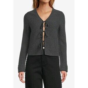 Antonio Melani 100%  Cashmere V-Neck Long Cuff Sleeve Tie Front Bow Sweater XS